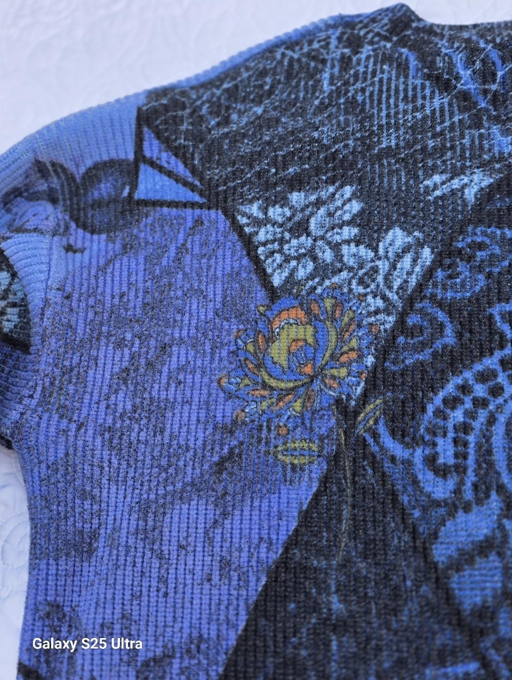 Desigual Artsy Bohemian Print Patchwork V-Neck Sweater Blue EUC SZ LG - Picture 10 of 15